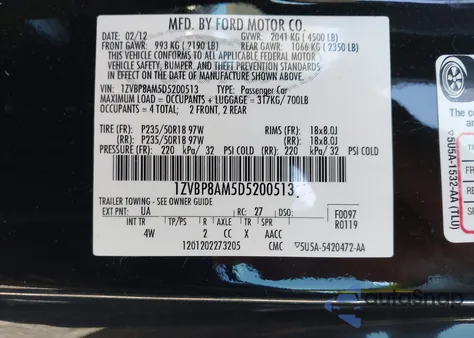 2013 Ford Mustang V6 Premium z USA, uszkodzony, nr VIN 1ZVBP8AM5D5200513